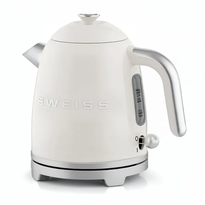 SWEISS Bouilloire Électrique Vintage KTS8 - 1L, 1000W, Inox, Socle 360°, Design Rétro, Rapide, Beige