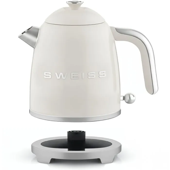 SWEISS Bouilloire Électrique Vintage KTS8 - 1L, 1000W, Inox, Socle 360°, Design Rétro, Rapide, Beige