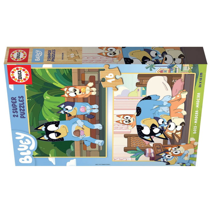 Educa Puzzle en Bois Écologique 2x16 Pièces Bluey 19406 - 2 Puzzles dans la Boîte, Plus Résistant, Imagerie Plastifiée, Recommandé +3 Ans