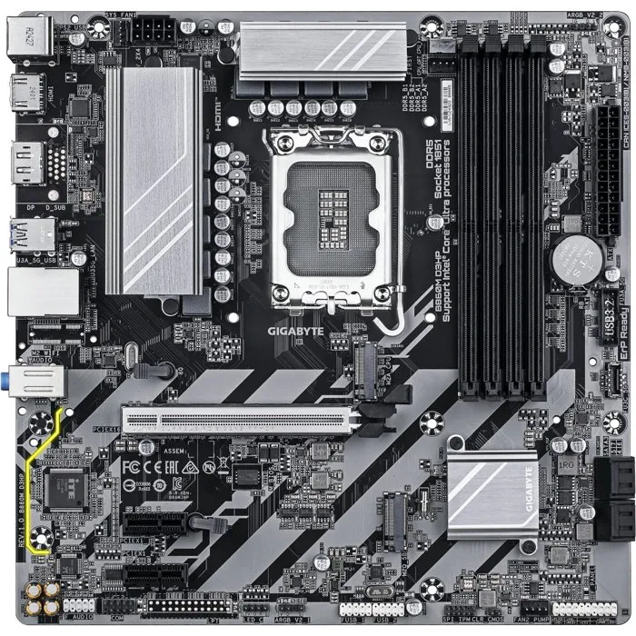 Gigabyte Carte Mère B860M D3HP Micro-ATX - Chipset Intel B860 - Compatible Mémoire DDR5 - Pour PC Bureautique, Multimédia et Gaming