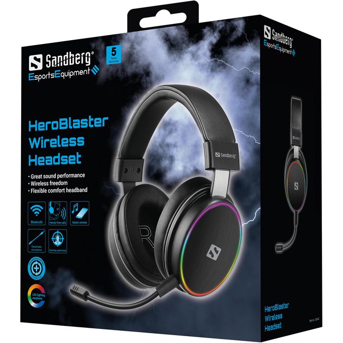 Sandberg Casque sans fil HeroBlaster pour gaming - Son haute qualité avec basses puissantes, connexion Bluetooth pour PC, téléphone et tablette