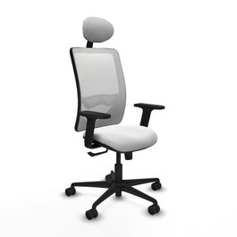 Chaise Zulema Synchro 3 positions tissu Blanc Base en nylon noir Accoudoir 2D Appui-tête Roulettes 65mm nylon