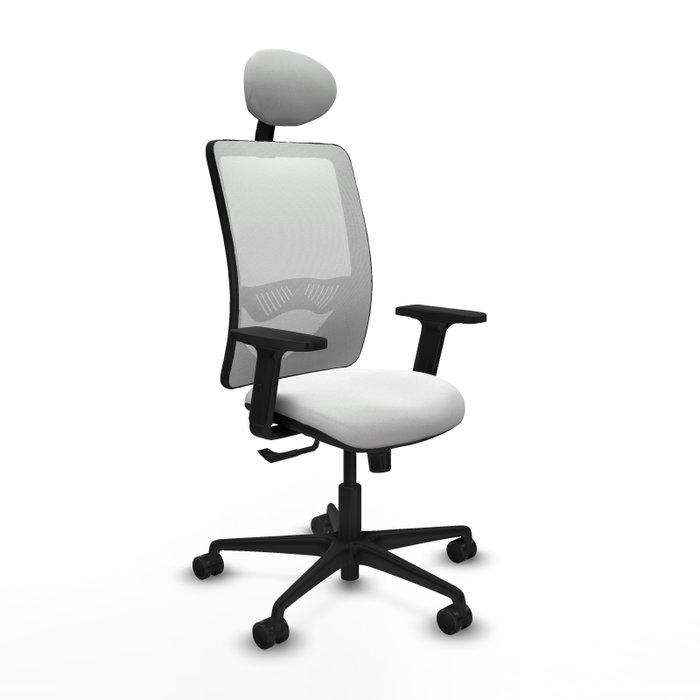 Chaise Zulema Synchro 3 positions tissu Blanc Base en nylon noir Accoudoir 2D Appui-tête Roulettes 65mm nylon Chaise Zulema Synchro 3 positions tissu Blanc Base en nylon noir Accoudoir 2D Appui-tête Roulettes 65mm nylon