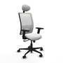 Chaise Zulema Synchro 3 positions tissu Blanc Base en nylon noir Accoudoir 2D Appui-tête Roulettes 65mm nylon