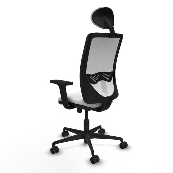 Chaise Zulema Synchro 3 positions tissu Blanc Base en nylon noir Accoudoir 2D Appui-tête Roulettes 65mm nylon Chaise Zulema Synchro 3 positions tissu Blanc Base en nylon noir Accoudoir 2D Appui-tête Roulettes 65mm nylon