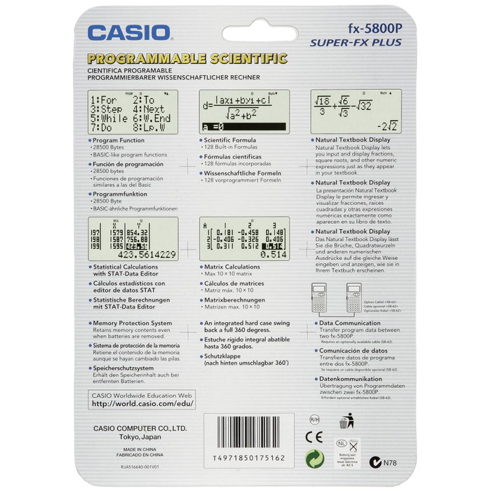 Casio Calculatrice scientifique FX-5800P Noir