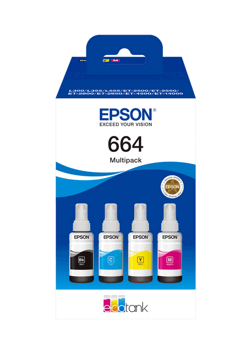 Epson Multipack Cartouches d'encre 664 EcoTank - Noir, Cyan, Magenta, Jaune Epson Multipack Cartouches d'encre 664 EcoTank - Noir, Cyan, Magenta, Jaune