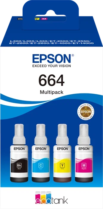 Epson Multipack Cartouches d'encre 664 EcoTank - Noir, Cyan, Magenta, Jaune Epson Multipack Cartouches d'encre 664 EcoTank - Noir, Cyan, Magenta, Jaune