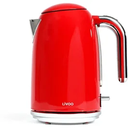 Livoo Bouilloire rétro rouge DOD180R - 2200 W - Capacité 1,7 litres - Socle pivotant 360° - Corps inox - Filtre anticalcaire - Arrêt automatique