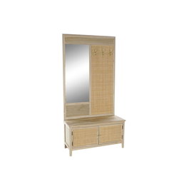 Porte-manteau avec miroir Home ESPRIT Naturel Rotin Bois de paulownia Miroir 92 x 40 x 181 cm