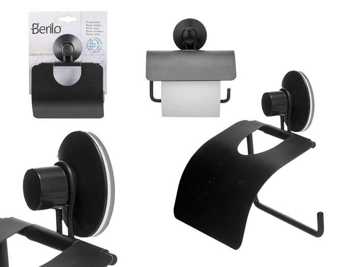 BERILO Porte-rouleau en métal noir mat avec ventouse BERILO Porte-rouleau en métal noir mat avec ventouse