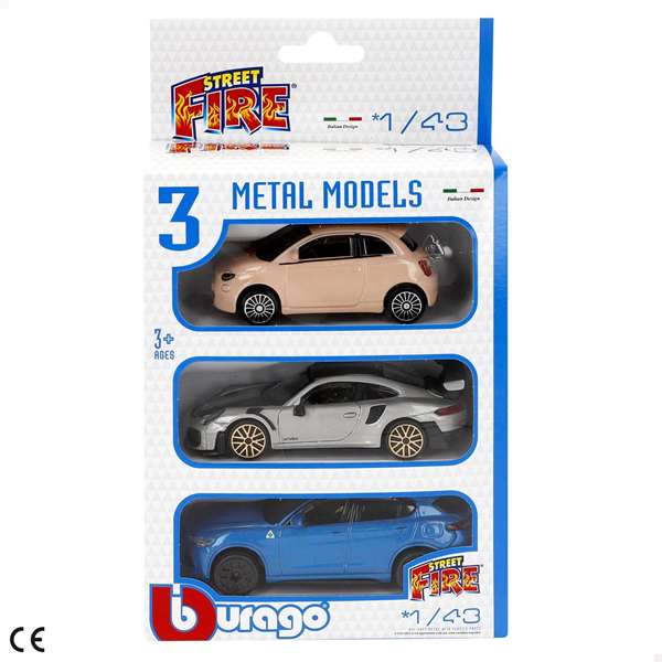 Burago Pack de 3 voitures miniatures Street Fire échelle 1:43 - Modèles assortis