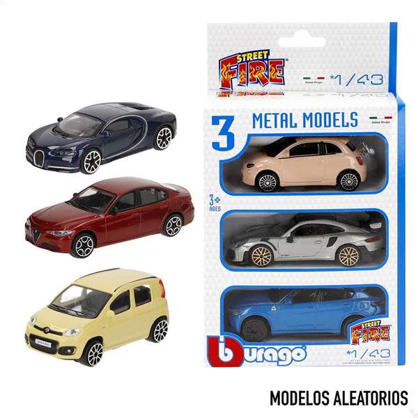 Burago Pack de 3 voitures miniatures Street Fire échelle 1:43 - Modèles assortis