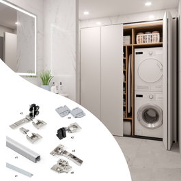 Emuca Kit Twofold avec fermeture amortie et guide inférieur, Anodisé mat