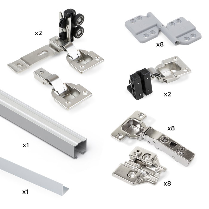 Emuca Kit Twofold avec fermeture amortie et guide inférieur, Anodisé mat