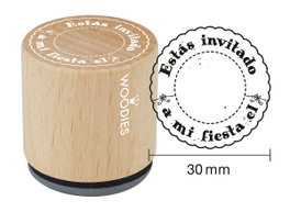 Woodies Tampon en bois et caoutchouc Estás invitado a mi fiesta 33x30mm