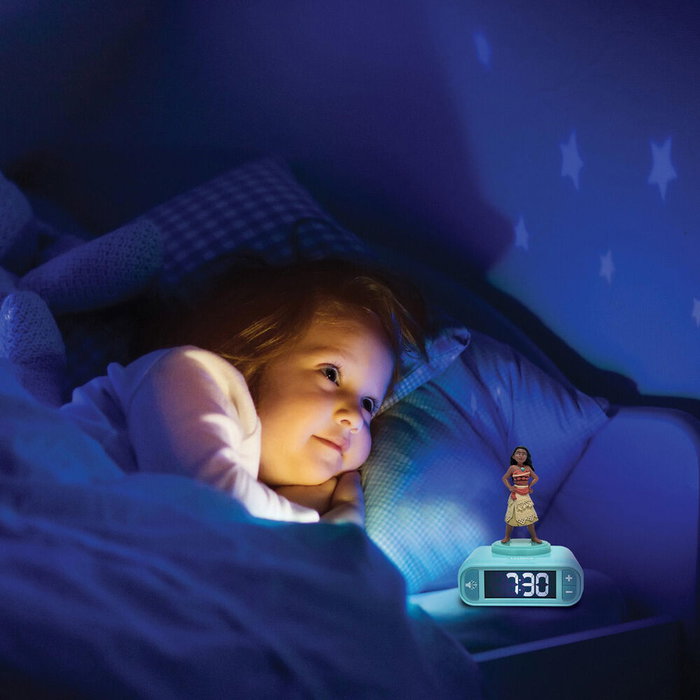 LEXIBOOK Réveil Lumineur 3D Vaiana Moana Disney avec Lumières Nocturnes, Mélodies, Alarme et Affichage LCD