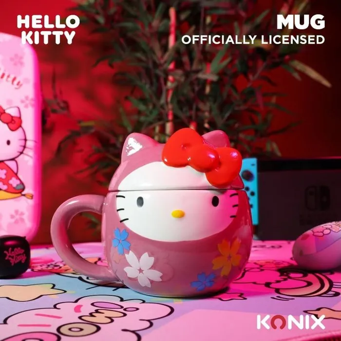 Konix Mug 3D Hello Kitty Daruma Rose Céramique 320 ml Officiel Sanrio