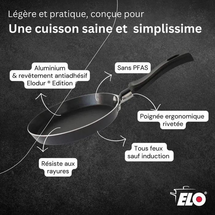 ELO Set de 2 mini-crêpières Ø 14 cm avec revêtement céramique ELODUR® sans PFAS et spatule en bois - Pour pancakes, blinis et œufs au plat