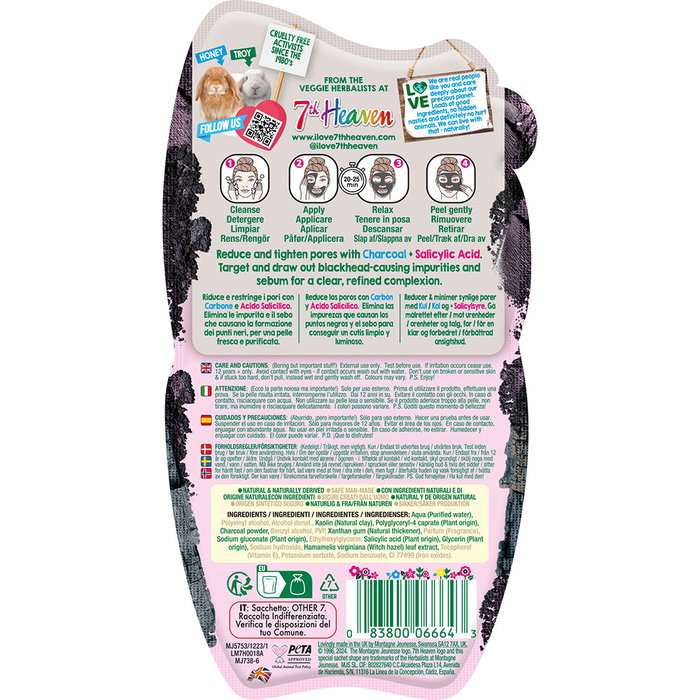 7Th Heaven Masque Charbon Peel-Off à l'Acide Salicylique 10 ml