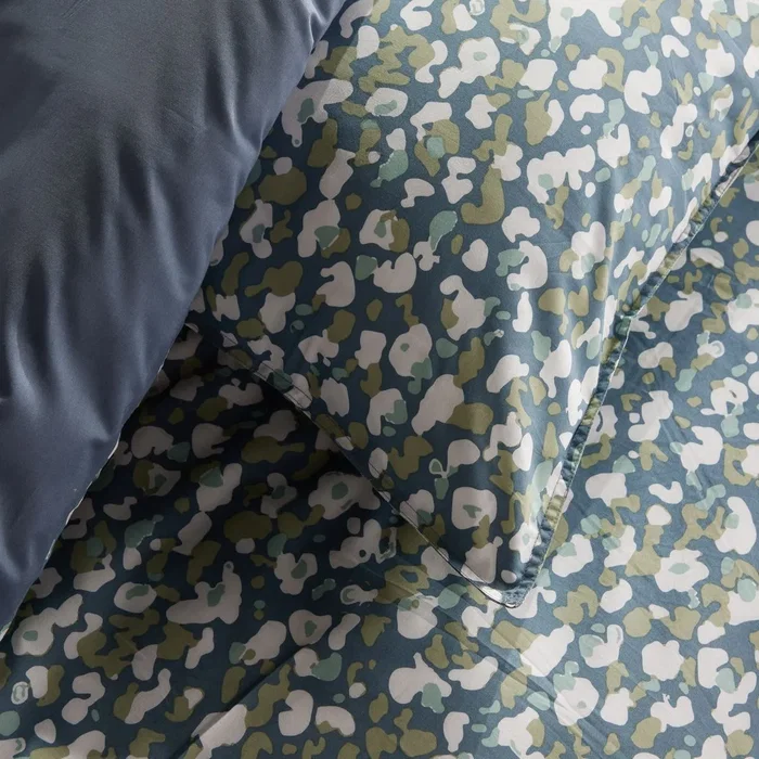 Today Parure de lit Sunshine - Housse de couette 220x240 cm et taies 63x63 cm - Coton imprimé floral bleu - Pour lit 2 personnes