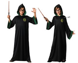 Déguisement tunique avec capuche écolier de magie noir et vert pour enfant garçon 10-12 ans - Costume apprenti sorcier