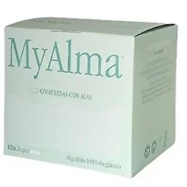 MYALMA Serviettes SUPER avec ailes en coton 100% biologique, 14 unités