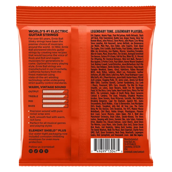 ERNIEBALL Jeu de cordes Slinky Classic Rock N Roll Skinny Top Heavy Bottom 10-52
