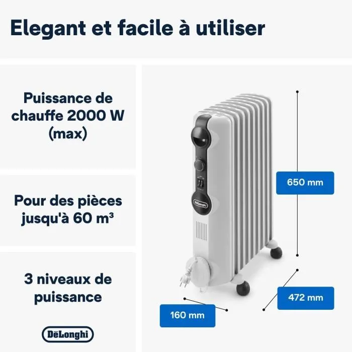 Delonghi TRRS0920 Radiateur bain d'huile 2000 W Delonghi TRRS0920 Radiateur bain d'huile 2000 W