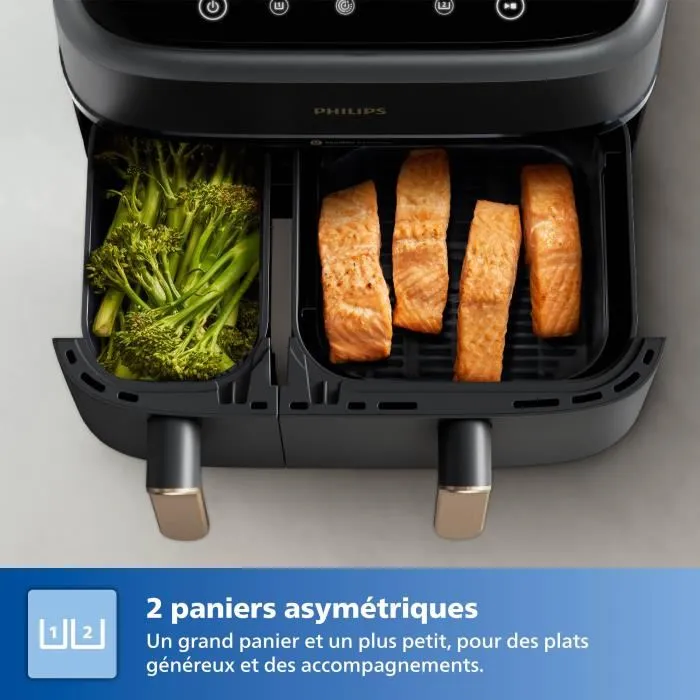 Philips NA352/04 Friteuse sans huile Airfryer Série 3000 Double Panier 9L (6L + 3L), 2750W, 8 programmes, Écran tactile, Noir/Doré
