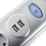 Prise de courant 6 X Prise + Commutateur Lumineux + 2 X Usb Chargeur 2100 Ma 5V - IP20 - Blanc / Argent