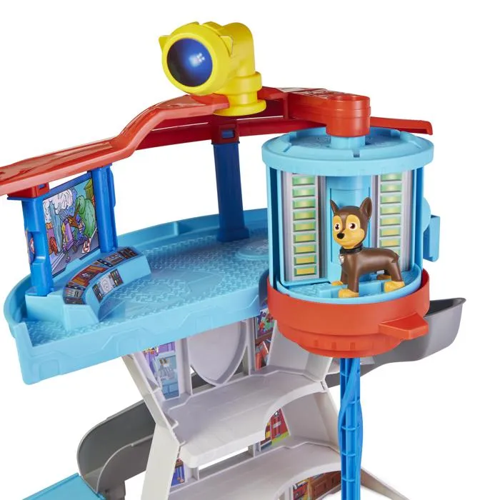 Spin Master Tour de Contrôle La Pat' Patrouille - Jeu d'action avec 2 figurines Chase, véhicule, périscope, toboggan et ascenseur à spirale - 50 cm - Dès 3 ans