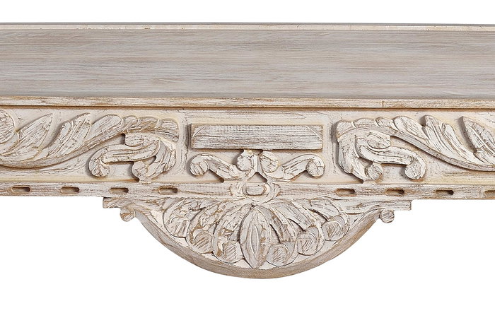 GINER Y COLOMER Table basse en bois de manguier sculptée à la main, style rustique élégant, finition blanc vieilli, 110 x 60 x 46 cm GINER Y COLOMER Table basse en bois de manguier sculptée à la main, style rustique élégant, finition blanc vieilli, 110 x 60 x 46 cm