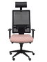 Silla de oficina Horna con mecanismo Sincro tapizada con Tela color Rosa pálido y malla color Negro. Equipada con lumbar 1D, Brazos 1D, Cabecero Fijo y Ruedas de parqué