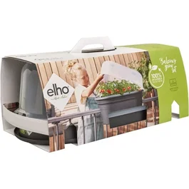 ELHO Set de Culture Balconniere GB, Serre pour Balcon, Bac Potager 55 x 28.5 x 25 cm, Noir, 100% Recyclé et Recyclable, Idéal Légumes et Herbes