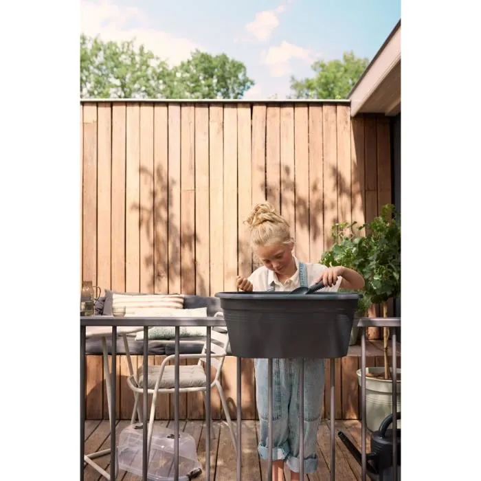 ELHO Set de Culture Balconniere GB, Serre pour Balcon, Bac Potager 55 x 28.5 x 25 cm, Noir, 100% Recyclé et Recyclable, Idéal Légumes et Herbes