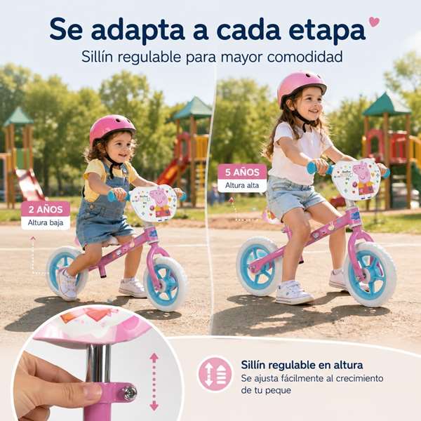 Toimsa Bicicleta sin pedales Peppa Pig - Vélo d'équilibre pour enfant 24 mois et plus, Rosa 10"