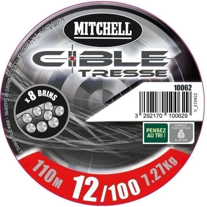 Mitchell Tresse grise 8 brins 110 mètres diamètre 15/100 pour pêche Mitchell Tresse grise 8 brins 110 mètres diamètre 15/100 pour pêche