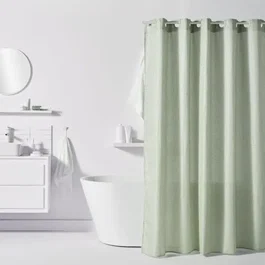 Today - Rideau de douche Utility, jacquard gaufré, vert, polyester, 180 x 200 cm, avec 12 crochets
