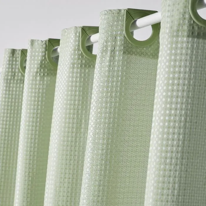 Today - Rideau de douche Utility, jacquard gaufré, vert, polyester, 180 x 200 cm, avec 12 crochets