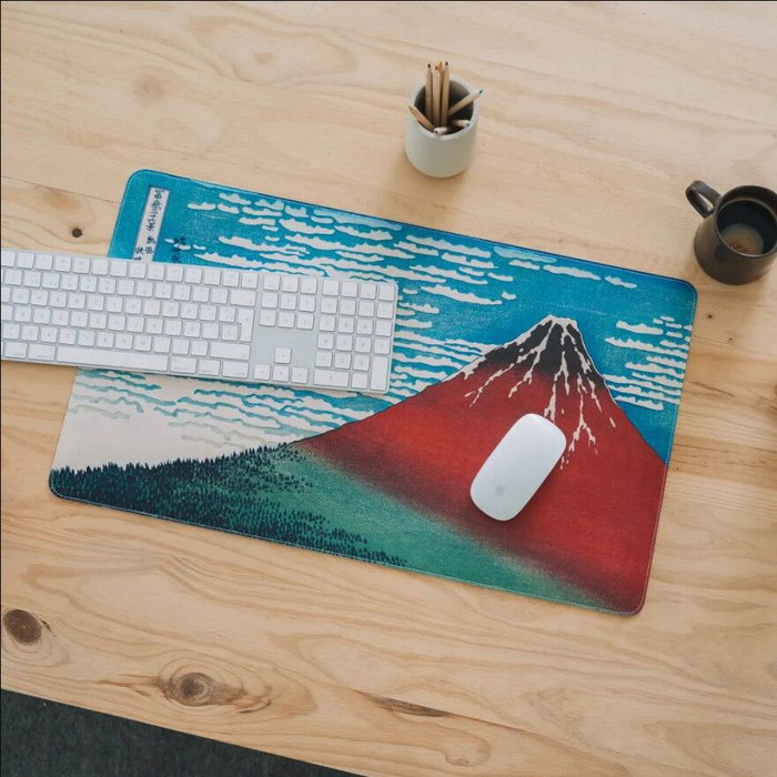 ERIK - Tapis de souris gaming La Grande Vague de Kanagawa d'Hokusai, imperméable (80x35cm) avec base en caoutchouc antidérapant