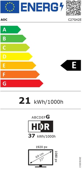 AOC C27G42E - Écran PC Gamer incurvé 27" FHD (1920x1080) 180Hz, dalle VA, temps de réponse 0.5 ms, Adaptive Sync, 1500R, haut-parleurs intégrés