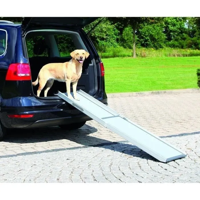 TRIXIE Rampe télescopique pour chien Petwalk, aluminium, ajustable 100-180 cm, capacité 120 kg, gris - Modèle 3940 TRIXIE Rampe télescopique pour chien Petwalk, aluminium, ajustable 100-180 cm, capacité 120 kg, gris - Modèle 3940
