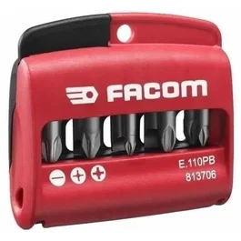 Facom E.110PB - Set d'embouts de vissage mixtes 1/4'' (10 pièces) avec porte-embout - Inclus Fente, Pozidriv, Phillips