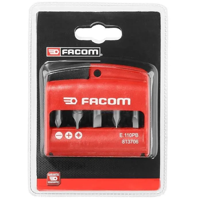 Facom E.110PB - Set d'embouts de vissage mixtes 1/4'' (10 pièces) avec porte-embout - Inclus Fente, Pozidriv, Phillips