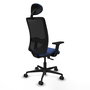 Chaise Zulema Synchro 3 positions tissu Bleu foncé Maille Noir Base en nylon noir Accoudoir 2D Appui-tête Roulettes 65mm nylon