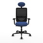 Chaise Zulema Synchro 3 positions tissu Bleu foncé Maille Noir Base en nylon noir Accoudoir 2D Appui-tête Roulettes 65mm nylon