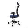 Chaise Zulema Synchro 3 positions tissu Bleu foncé Maille Noir Base en nylon noir Accoudoir 2D Appui-tête Roulettes 65mm nylon