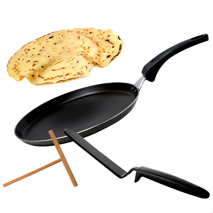 Totally Addict Kit pour crêpes avec ustensiles et poêle 28 cm en aluminium