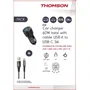 Thomson - Pack chargeur allume-cigare 60 W avec câble USB-A/USB-C 3A pour charge rapide et données (1,5 m)